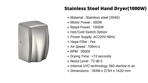 Stainless Steel Hand Dryer(1000W)