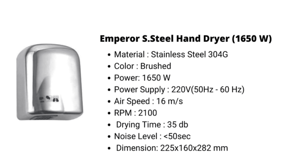 Emperor S.Steel Hand Dryer (1650 W)
